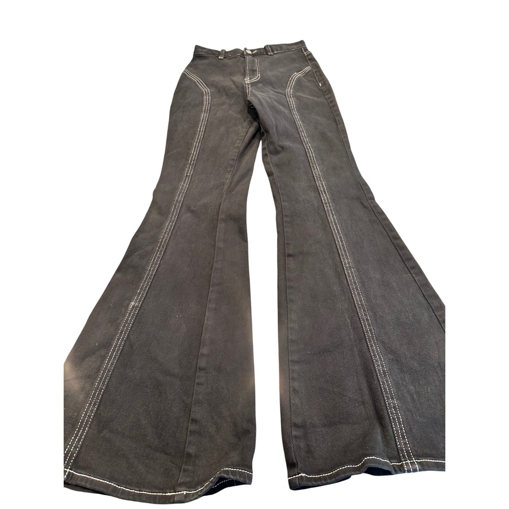 PacSun Womens High Rise Flare Jeans Black White Contrast Stitch Size 25 Retro